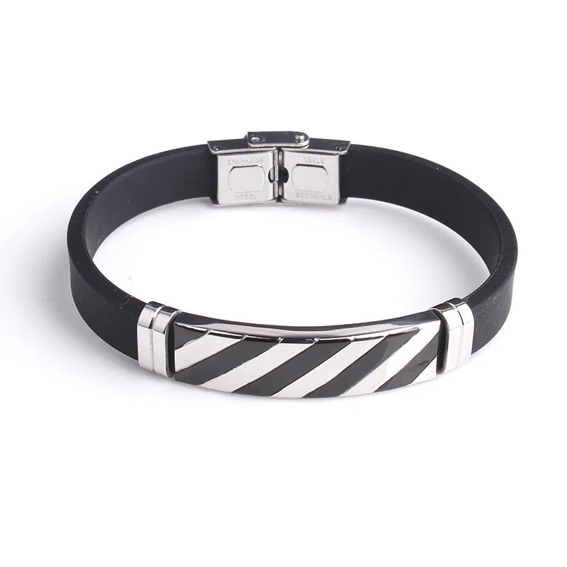 Germany Silver and Black Healthy Hand Polish Wristband Cheap Wholesale Bangles Stainless Steel Silicone Bangle