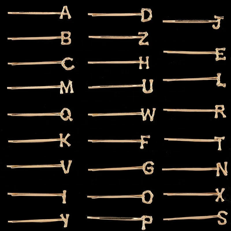 Yiwu Hot Sale Custom OEM 26 a to Z DIY Barrettes Hairpin Hair Accessories Bobby Pins Alphabet Single Letter Hair Clip With Words