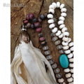 NM20614 Turquoise Gemstone Beads Hand Knotted Necklace Bohemian Style Sari Silk Tassel Necklace for Women