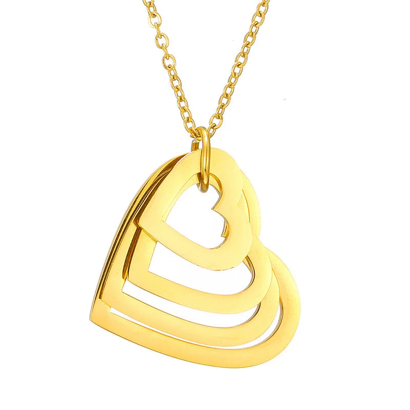 Friendship Mother Day Gift Customized Engravable Jewelry Stainless Steel Multi Layer Heart Charms Pendant Necklace
