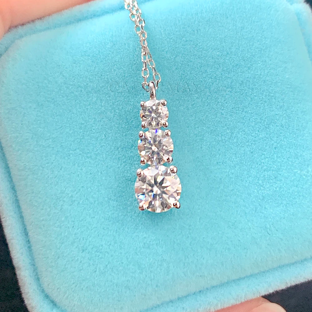 Cadermay 925 Silver Necklace With GRA Certificate Wedding Jewelry 3 Stones D/VVS1 Moissanite Diamond Pendants