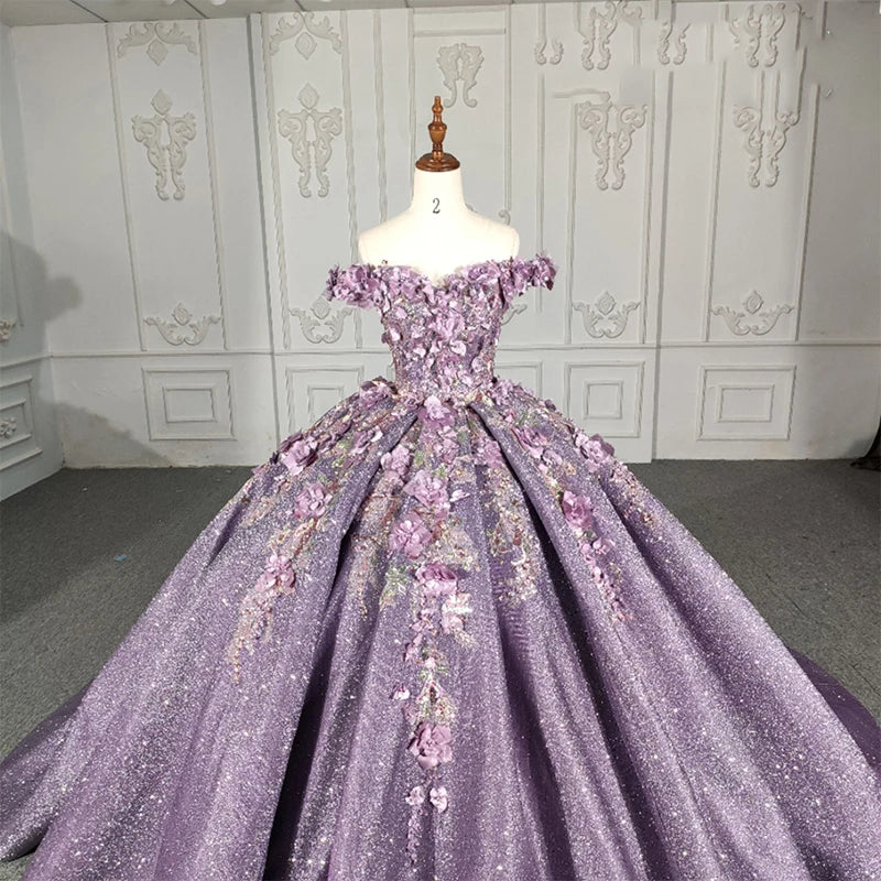 Jancember DY1115 Elegant Purple Glitter Party Evening Dresses for Women