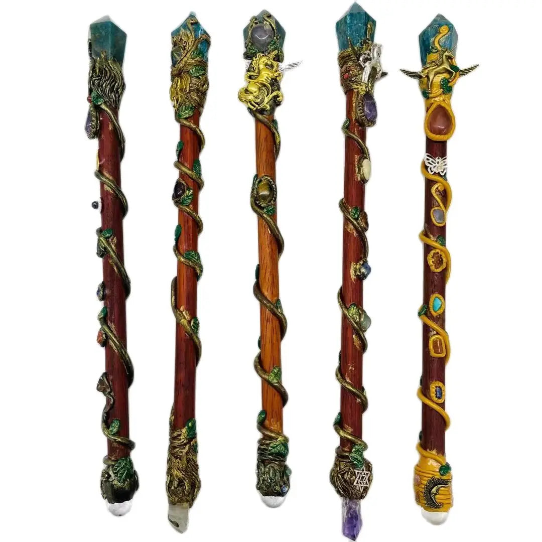 Creative New Products Magic Wood Wand Blue Apatite Amethyst Magic Long Wood Wand for Holiday Gift