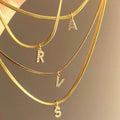 Vintage Rhinestone Crystal A-Z 26 Alphabet Necklace Stainless Steel Snake Chain Initial Letter Necklace for Women