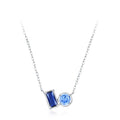 Personalized Blue Zircon Sweater Chain 925 Sterling Silver Geometric Square Pendant Necklace Simulated Sapphire Clavicle Chain