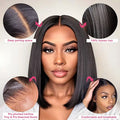 300 Density Natural Color Bone Straight Cheap Glueless Double Drawn Short Bob Wigs Remy Cambodian Raw Human Hair Closure Wig