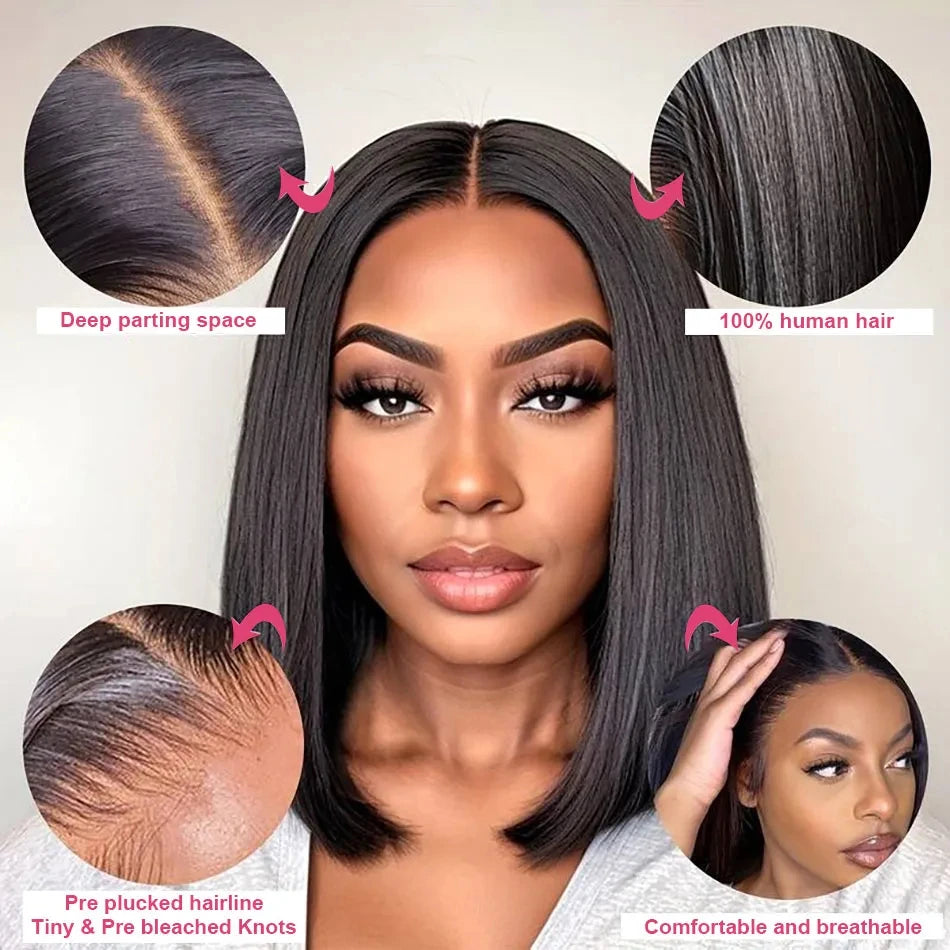 300 Density Natural Color Bone Straight Cheap Glueless Double Drawn Short Bob Wigs Remy Cambodian Raw Human Hair Closure Wig