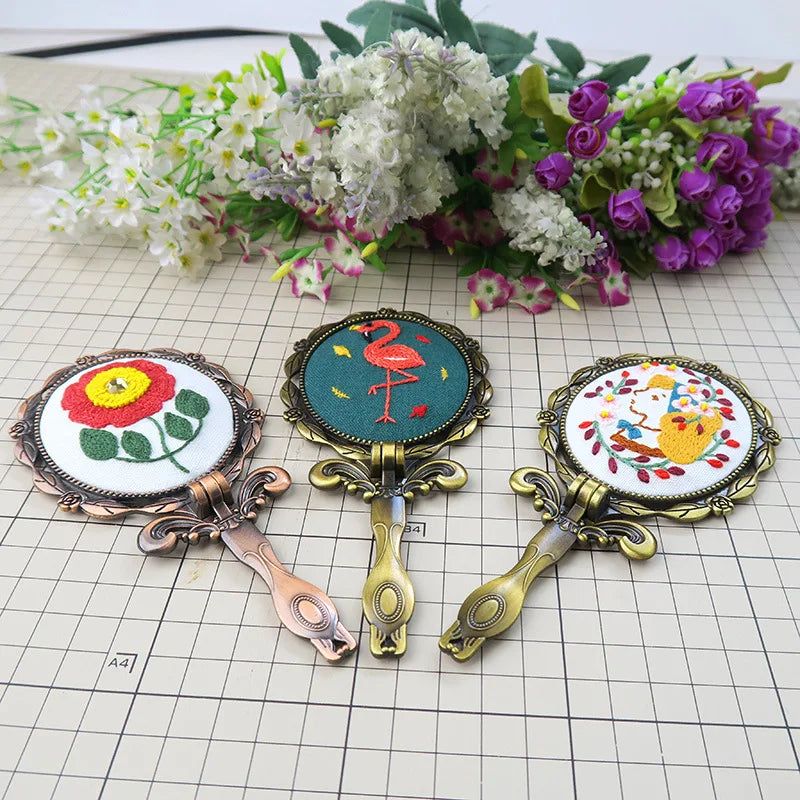 DIY Hand Embroidery Mirror KitsMetal Purse Foldable Round Cross Stitch Kit