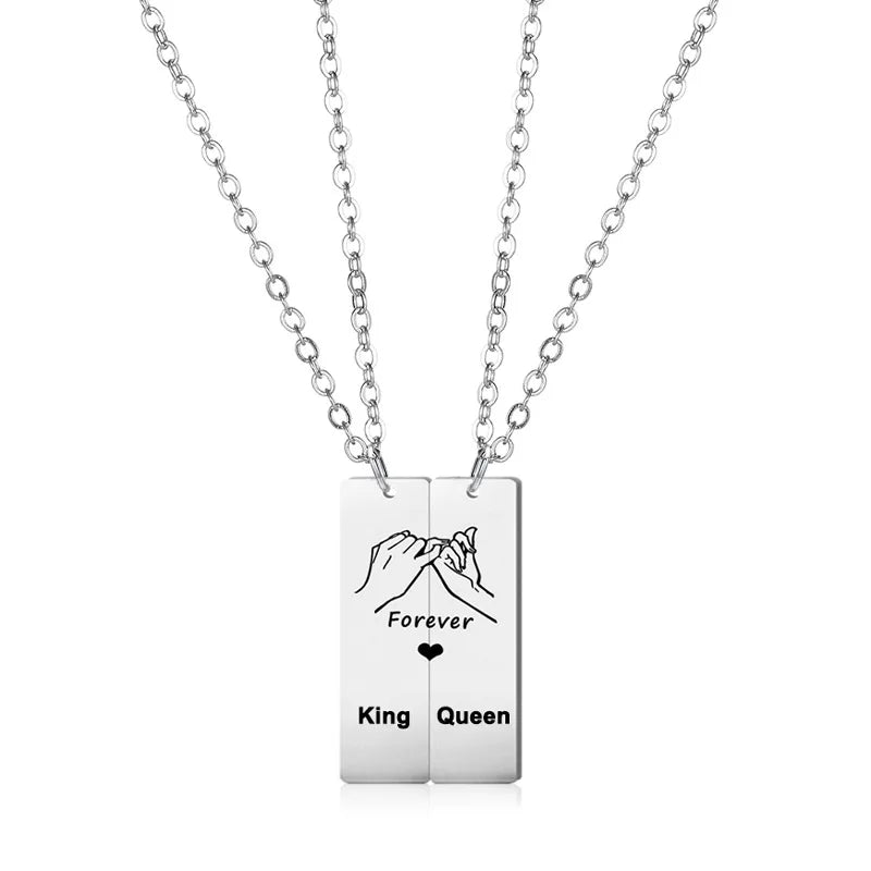 1 Pair Romantic Stainless Steel Cross Chain Couples Necklace King Queen Promise Forever Valentine's Day Gift Pendant Jewelry