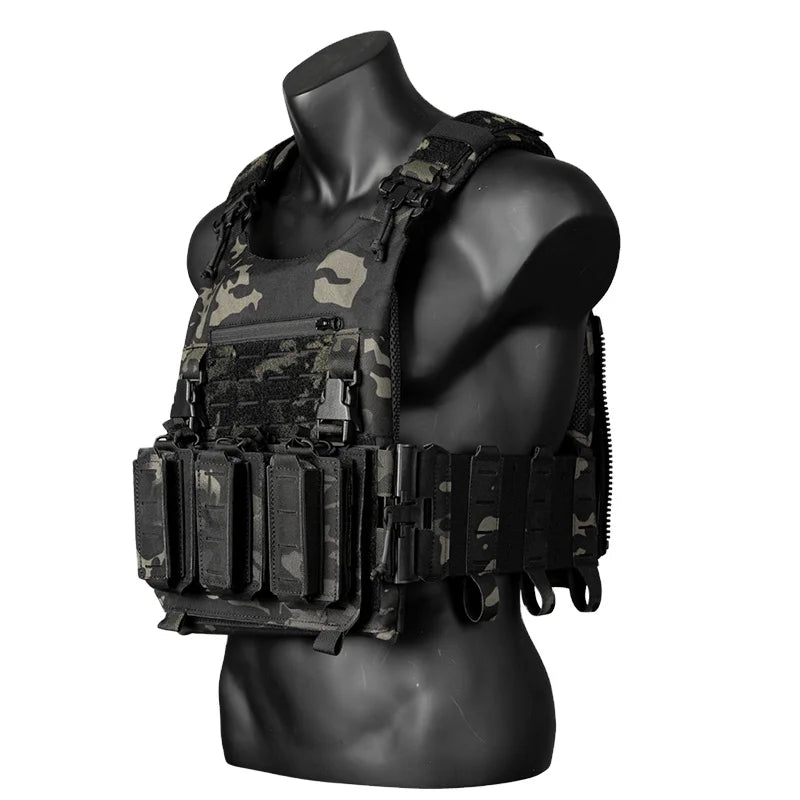IDOGEAR Training 500D Nylon Camo Quick Release Tactical Vest Molle Modular Vest Paintball Plate Carrier with Mag Pouch