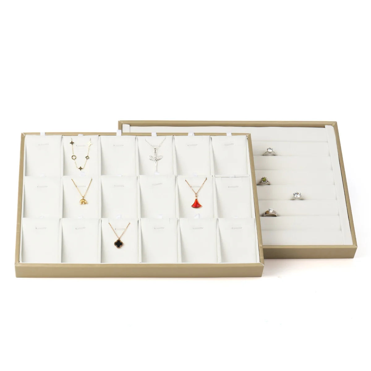 Elegant Gold White PU Leather Jewelry Tray Decoration Organizer Box Necklace Ring Pendant Jewelry Tray
