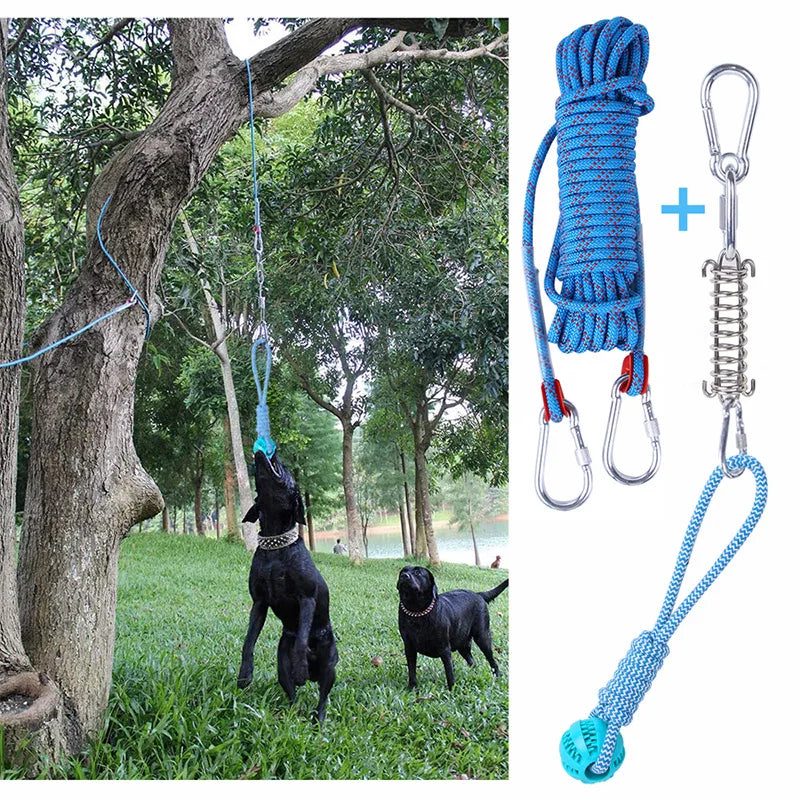 5m/10m Eco-Friendly Luxury Dog Spring Pole Cotton Rope Ball Pull & Chew Toy Set for Outdoor Training