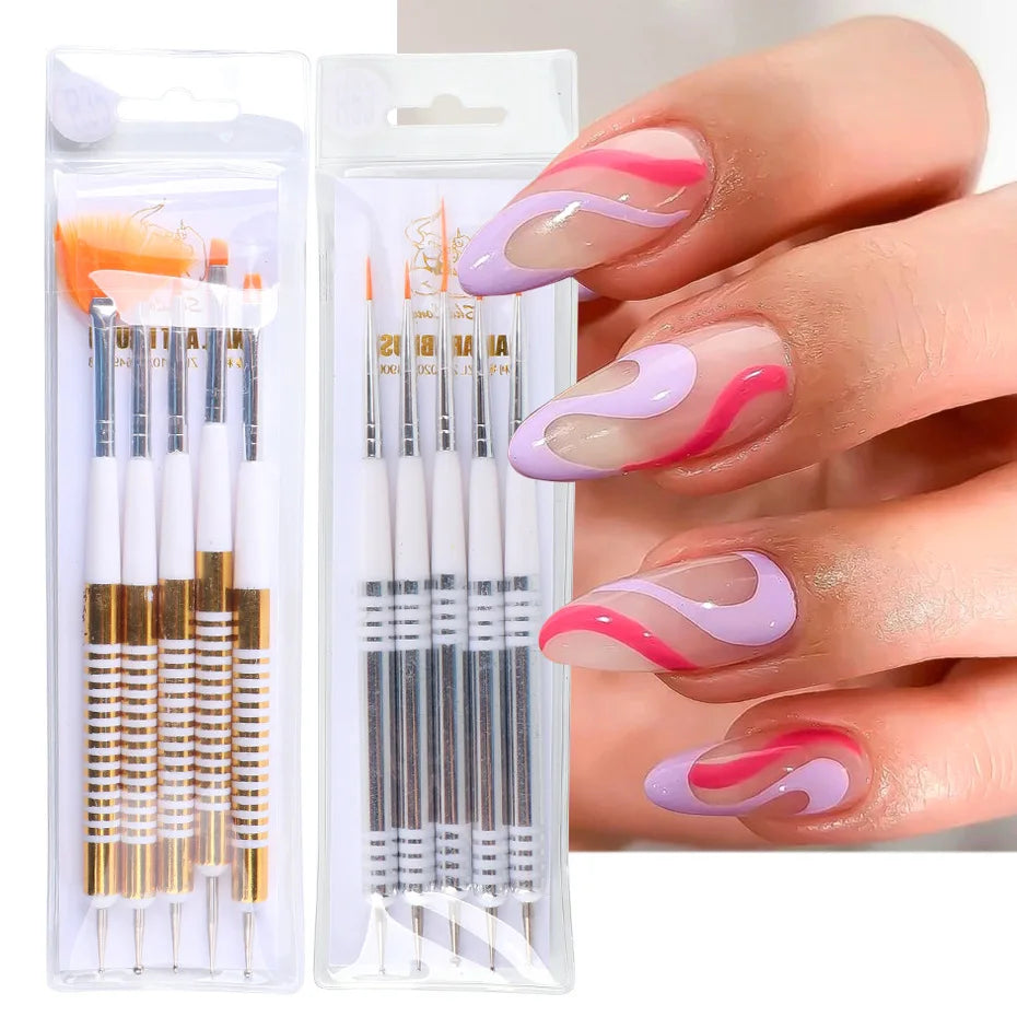 New Nail Art Liner Brushes Nylon Hair Dual Ended 3d Nail Art Brush Set With Acrylic Handle Nail Art Brush Set