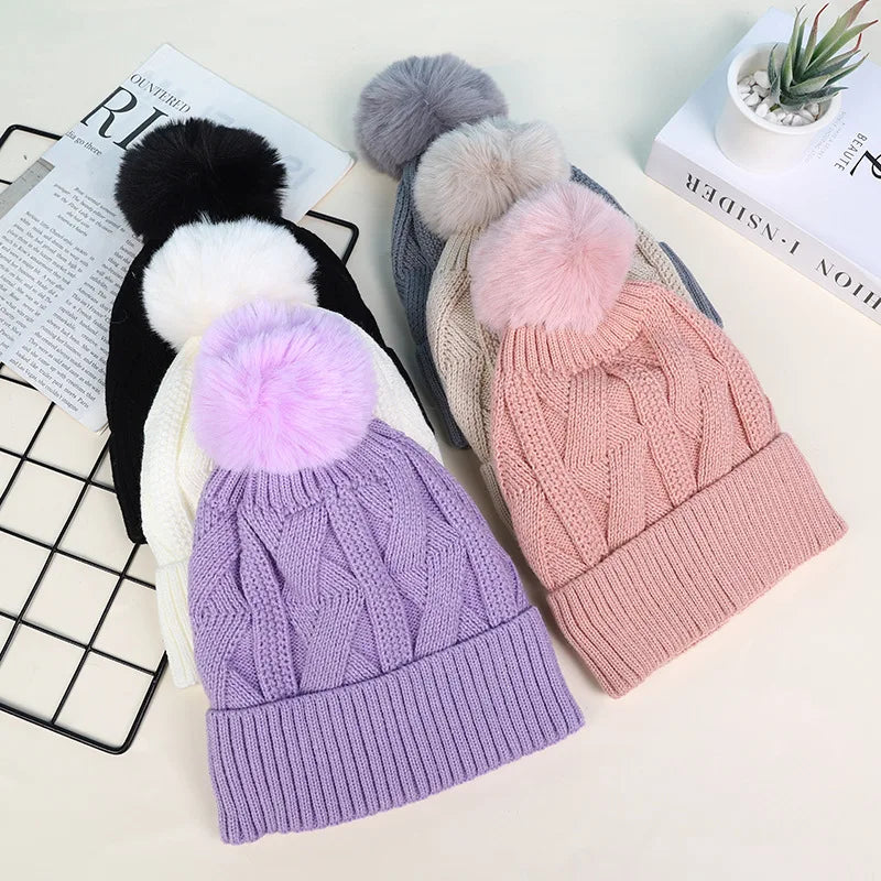BSBH Warm Fleece Lined Custom Knit Beanies Winter Women Men Knitted Pom Beanie Hat Faux Fur Mohair Beanie Custom Manufacturer