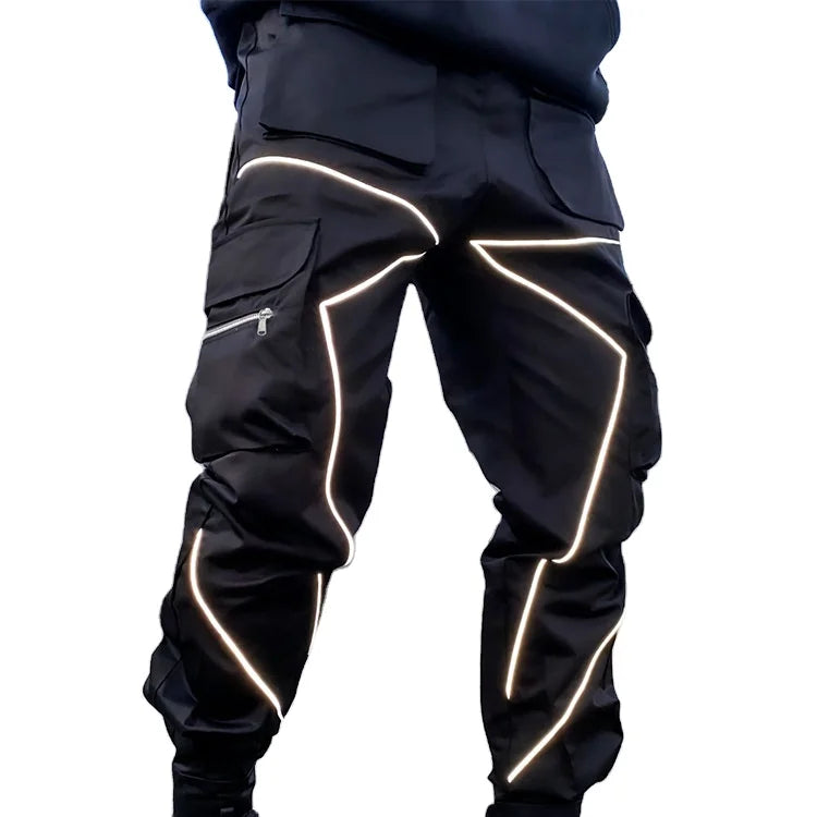 Calvera New Design Men Multi-Pocket Harem Hip Pop Pants Trousers Reflective Streetwear Sweat Cargo Pants