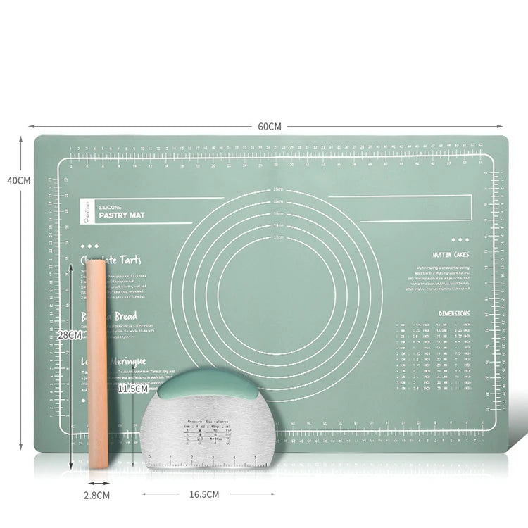 2022 Extra Large Food Grade Silicone Baking Pastry Mat Dough Scraper Wood Rolling Pin Oven Liner Set Baking & Pastry Tools