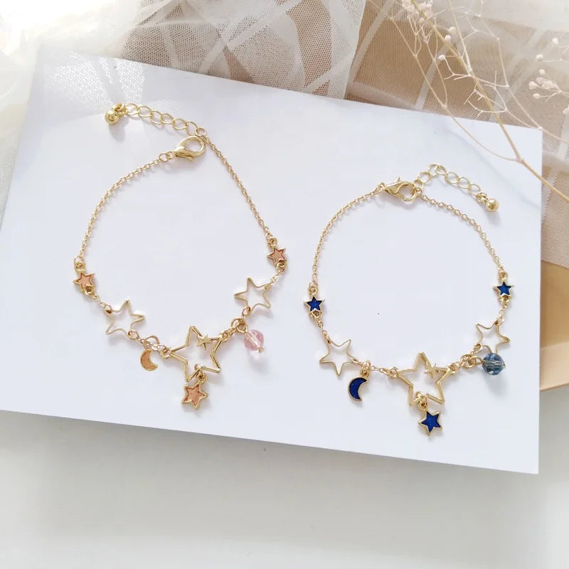 Moon and Star Dream Color Adjustable Chain Bracelet Gold Fashion Bracelet Women Wholesale