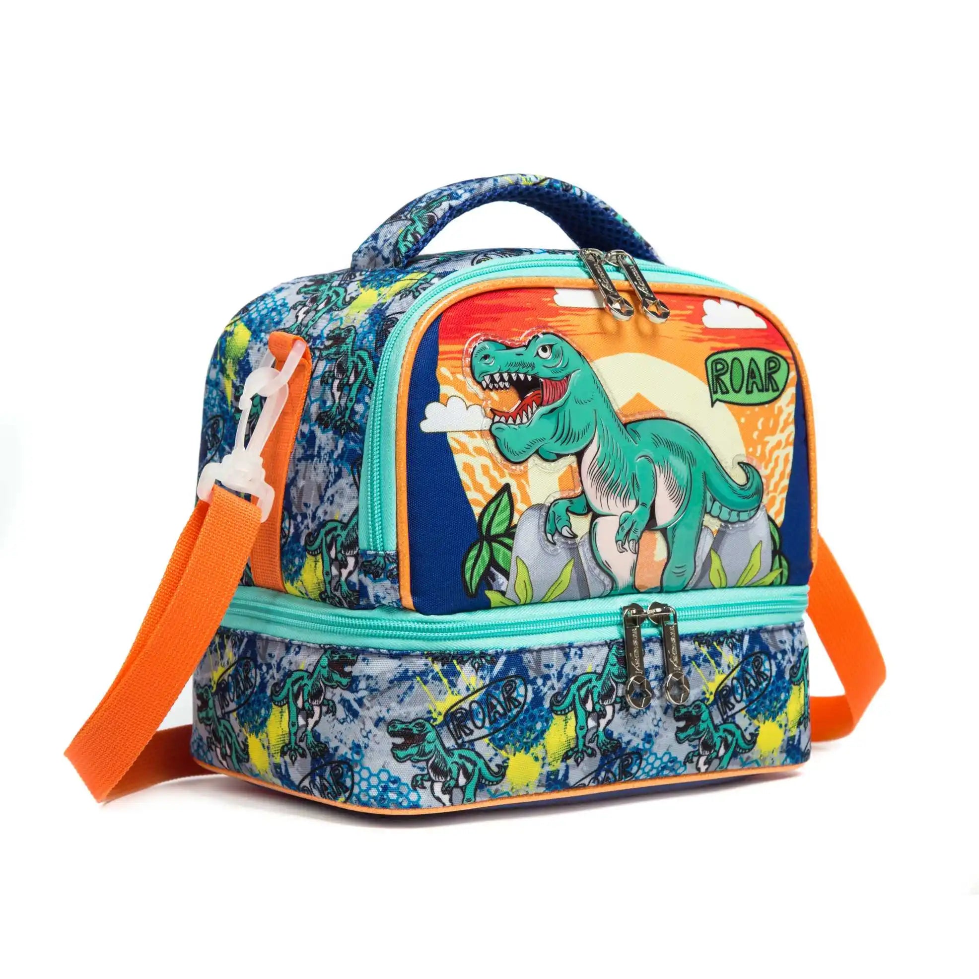 New Cute Cartoon Large Capacity Double-Layer Polyester Zipper Eco-Friendly Durable Meal Crossbody Lunch Bag Children Portable