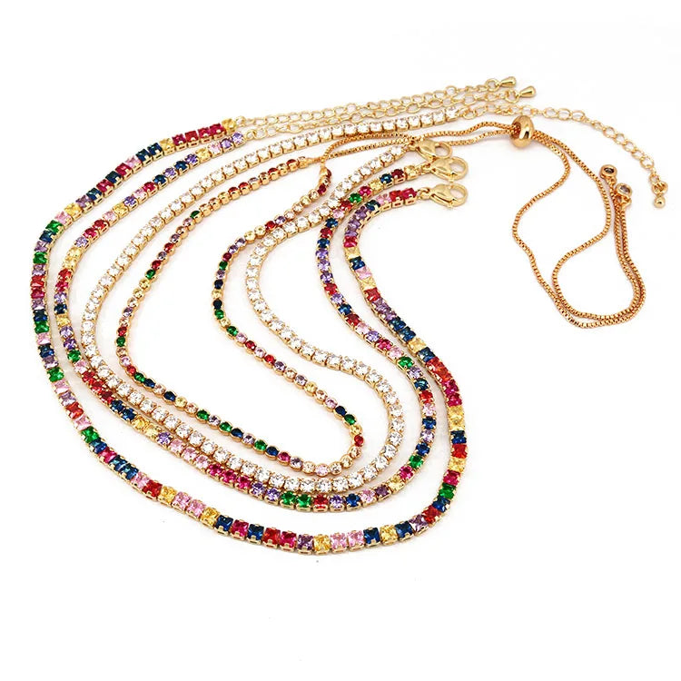 NZ1010 Dainty Classic Gold Tennis Chain Choker Necklace Fashionable Sparkly Bling Jewelry Rainbow CZ Diamond Zircon Wedding Gift