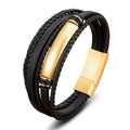 Trendy Men's Genuine Leather Bracelet High Quality Multilayer Braided Stainless Steel Magnetic Clasp Fashion Charm Bangles