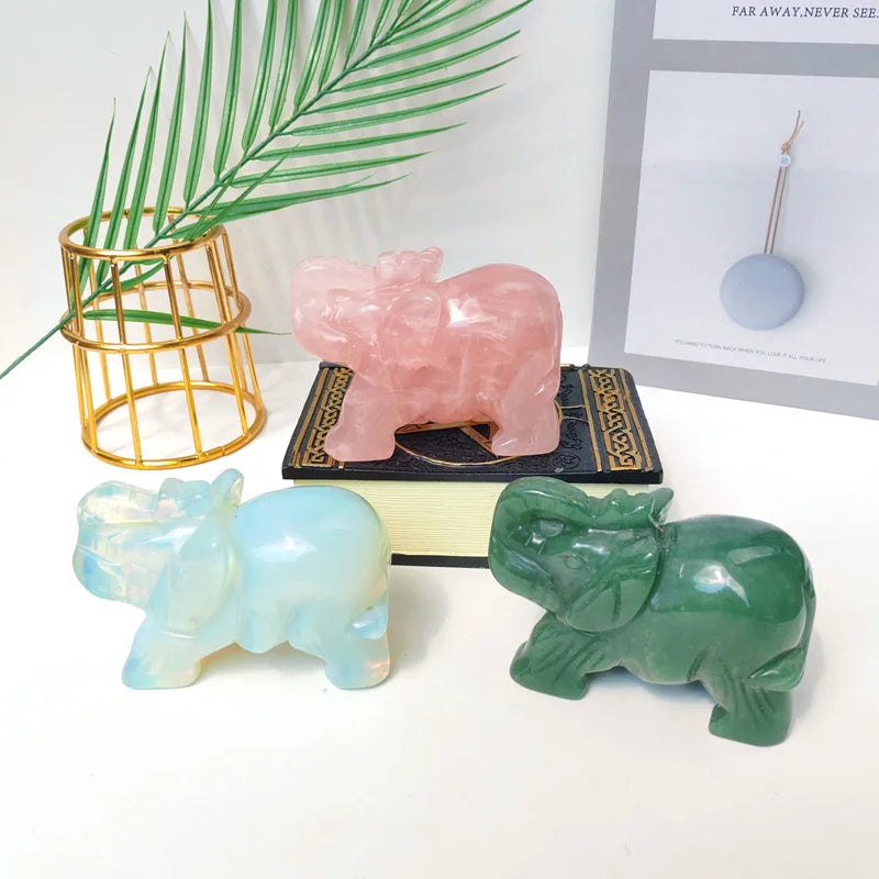 Hot Sale Hand Carved Natural Crystal Animal Gemstone Crafts Healing Rose Quartz Elephant for Gifts
