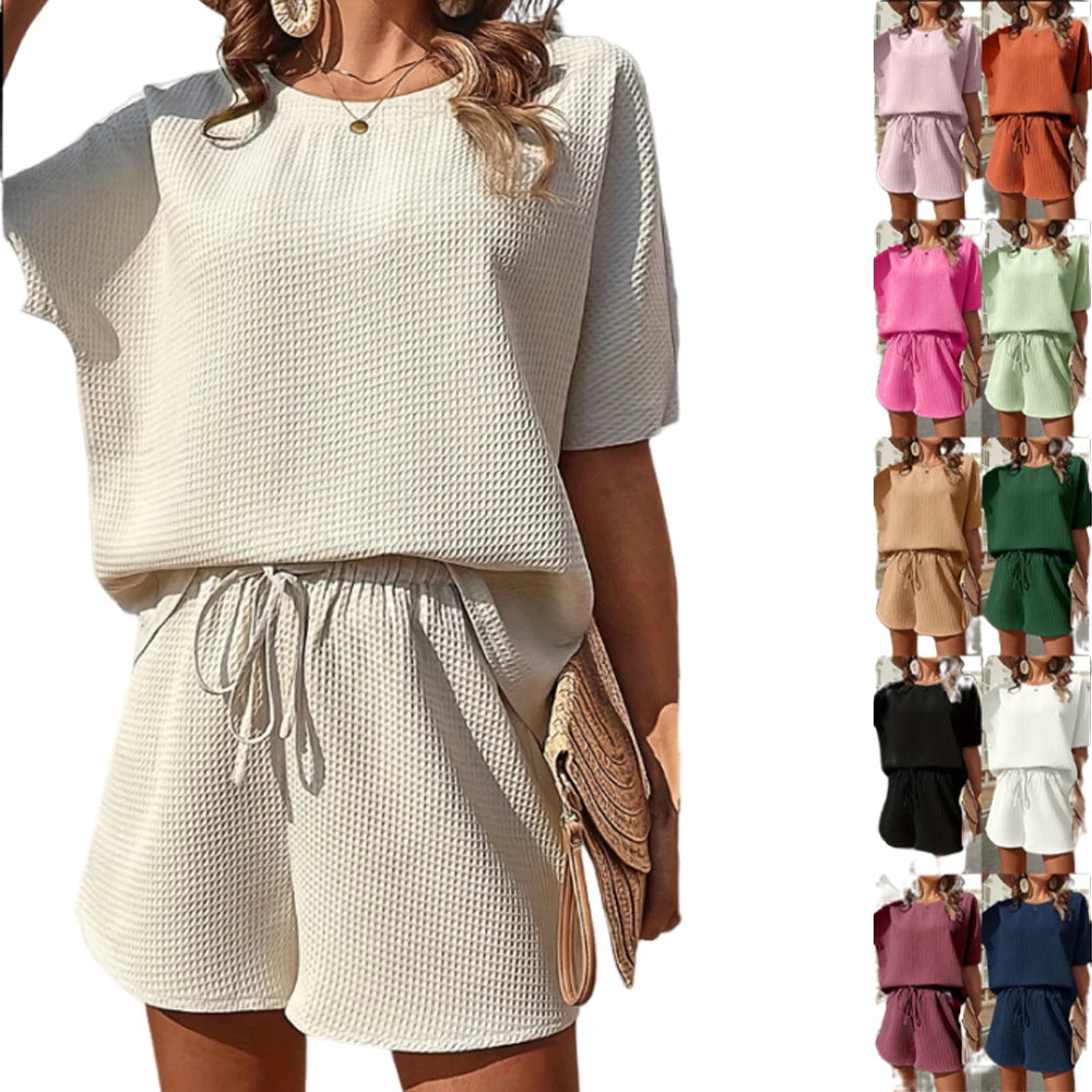 Women Knit Two Piece Set Shorts Summer Clothing Fashion Clothes Wholesale Waffle Spring Clothes