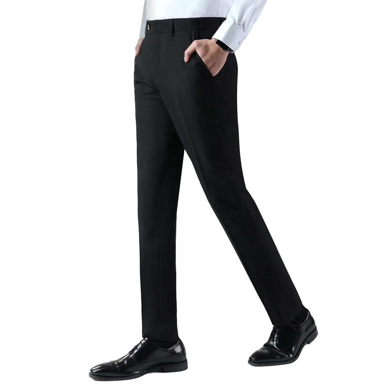 Men's Casual Mid Waist Work Pants High-Waist Straight-Legged Draped with Anti-Static & Non-Stick Features Black & Gray Logo