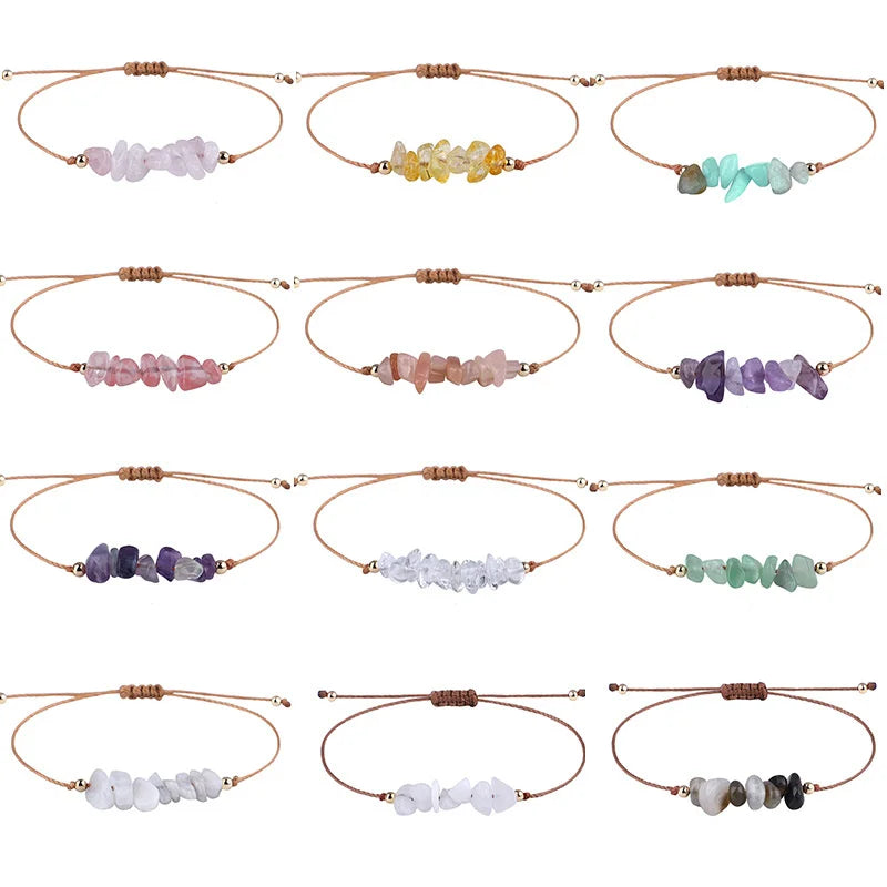 Women Colorful Chip Natural Stone Handmade Bracelet Healing Gravel Crystal Gemstone Rise Bead Bracelet for Women