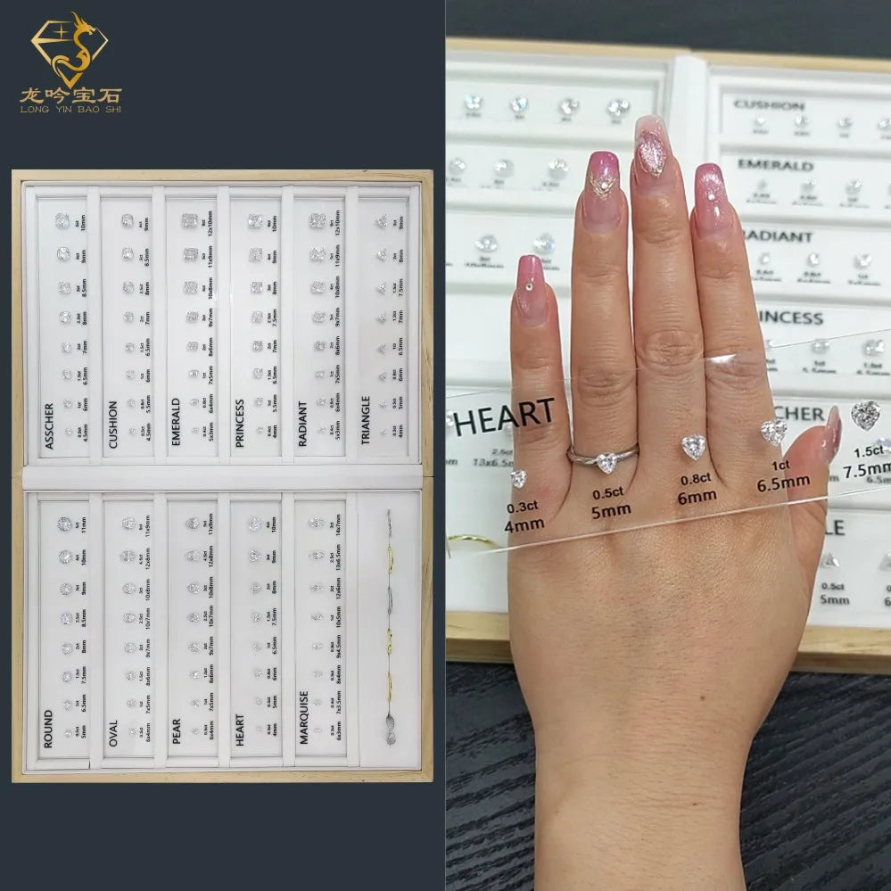 Junyuan Gemstone 7A Cubic Zirconia Cz Diamond Stone Size Chart Display Measurement Diamond Tool Gemstone Charts Ready to Ship
