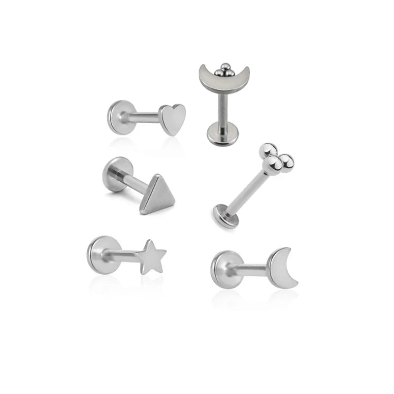 Fashion Jewelry Earrings Star Moon Heart Shape F136 Titanium Threadless Labret Body Piercing Jewelry
