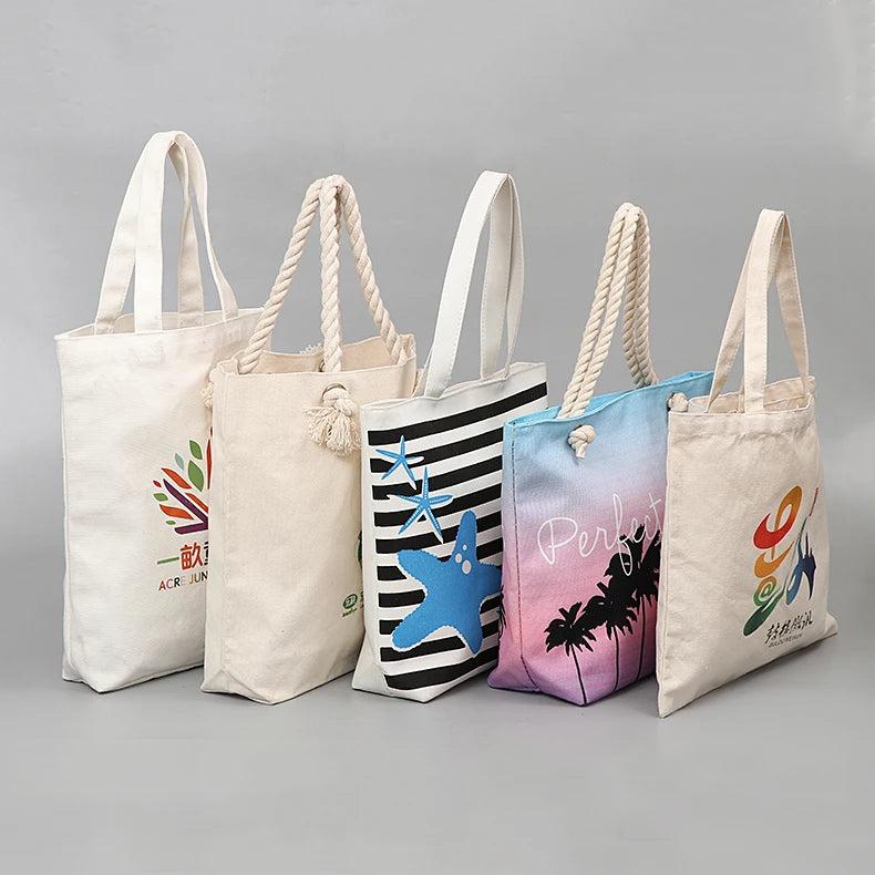 Wholesale Custom Print Logo Reusable Shopping Bags Plain Cotton Canvas Tote Bag With Customized