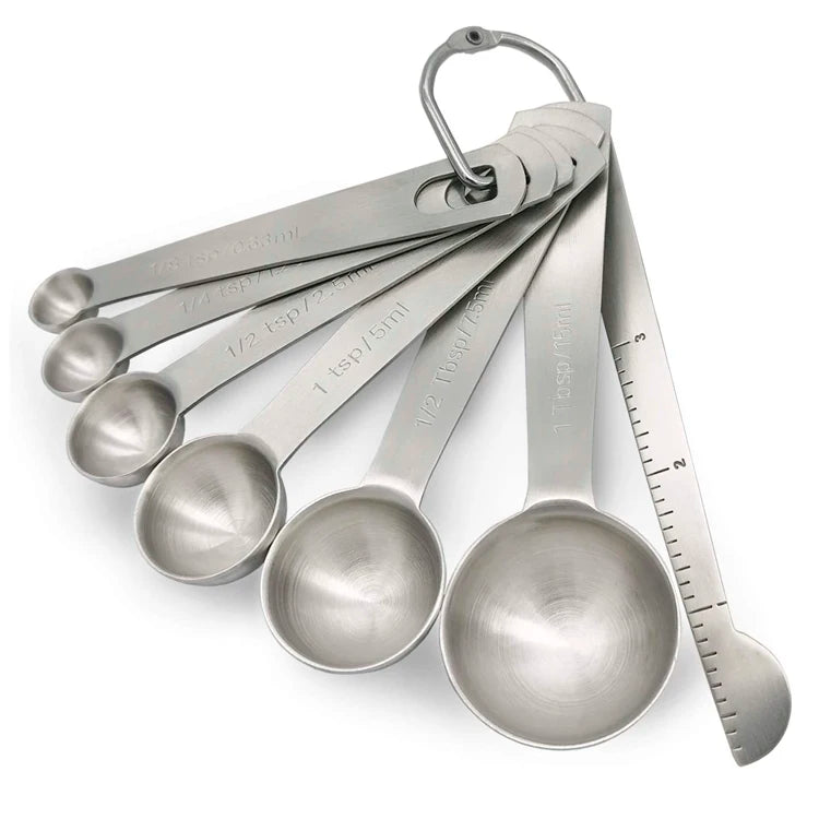 7 Pieces Stainless Steel Metal Measuring Spoons Set with Leveler for Kitchen Cooking and Baking