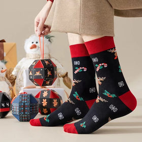 Wholesale Vintage Jacquard Holiday Xmas Socks Women Men Combed Cotton Christmas Socks Gift Box