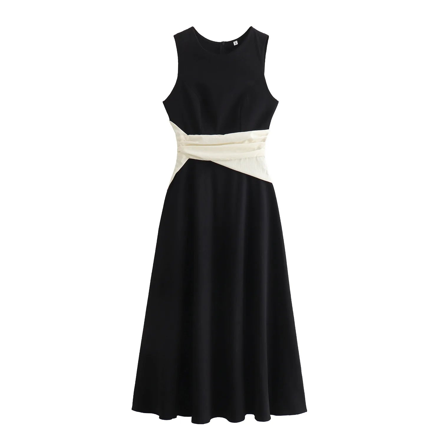 European American Women's Elegant Wind Midi Dress Polyester Sleeveless Vest Long Skirt Spring Casual Style Color Contrast Design