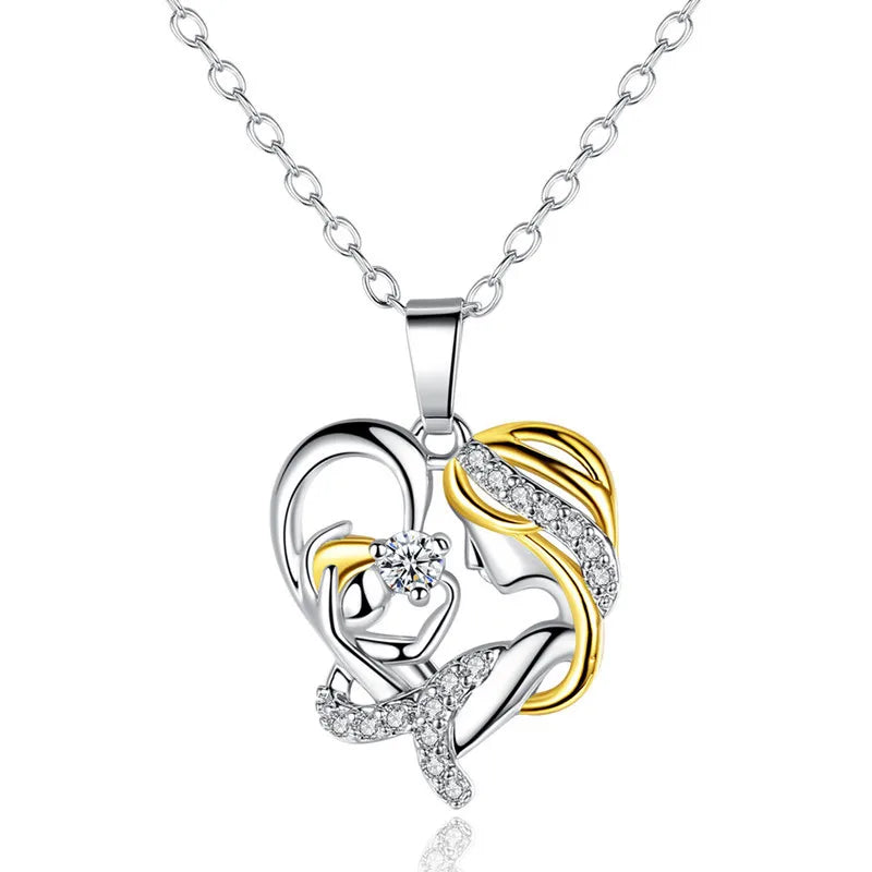 Mon Africa Brand Jewelry Luxury Mothers Day Rose Gold Plated Woman Heart Chain Mother Daughter Pendant Necklace
