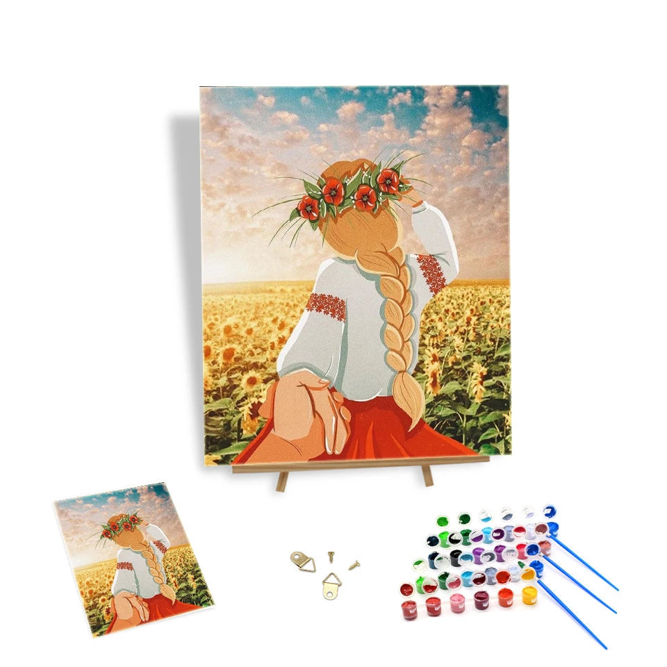 Painting by Numbers Anime Style a Blonde Girl in a Sunflower Field Diy Oil Painting by Numbers Creative Art Painting on Canvas