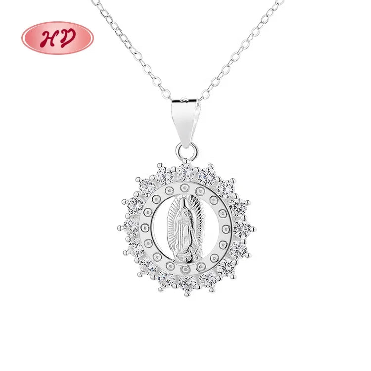 Fashionable Cubic Zirconia 925 Sterling Silver Pendant Religious Choker Necklace for Women Men