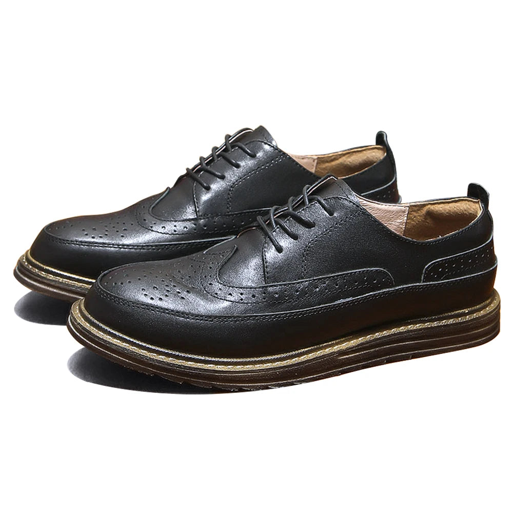 Men's Genuine Leather Derby Shoes Casual Daily Sneakers with Height Increasing Hard-Wearing for Winter and Spring