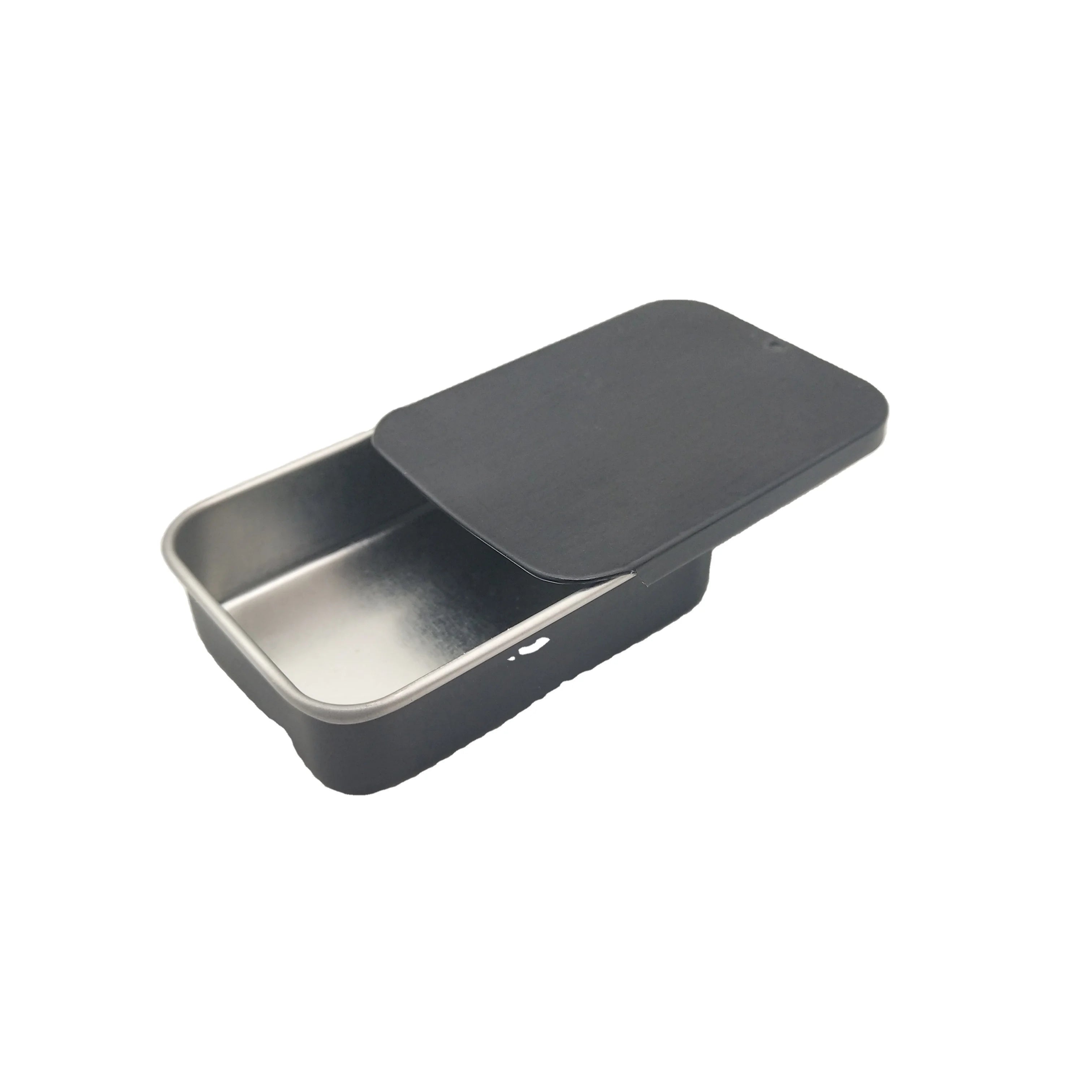 Wholesale Factory Rectangular Tin Custom Printed Mini Sliding Solid Perfume Case Lip Balm Metal Recyclable Silver/Black Free