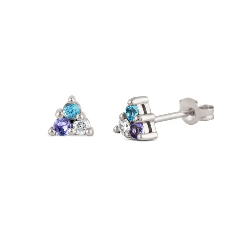 LOZRUNVE 925 Sterling Silver Colored Rainbow Triple Mini CZ Cartilage Earring Studs