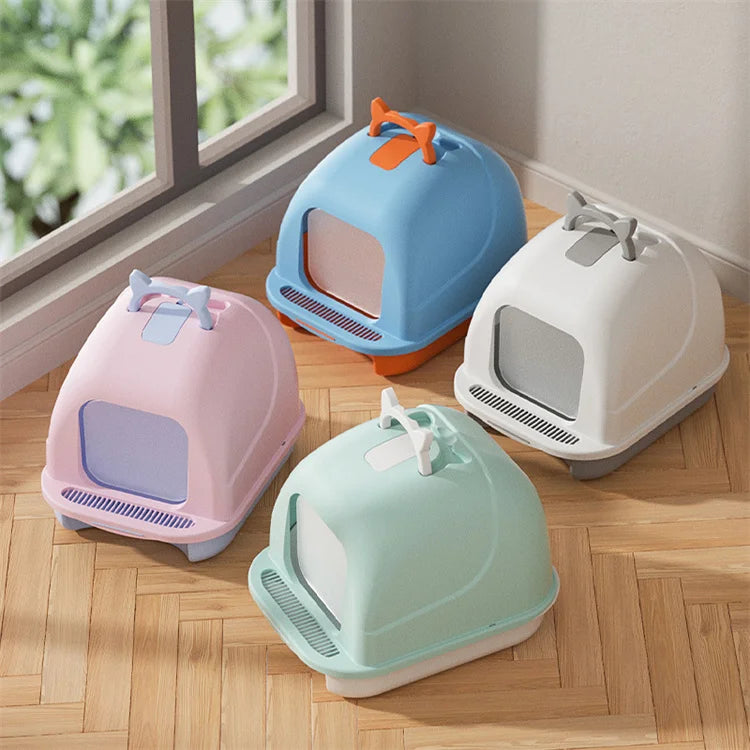 Spatter-proof Cute Hooded Cat Litter Pan Large Enclosed Cat Litter Box with Lid