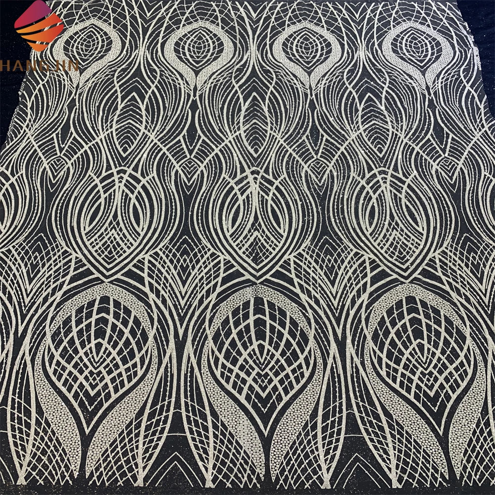 White French High Quality 3D Floral Pattern Sequins Glitter Embroidered Lace Tulle Fabric With Beads for Party Wedding Dress