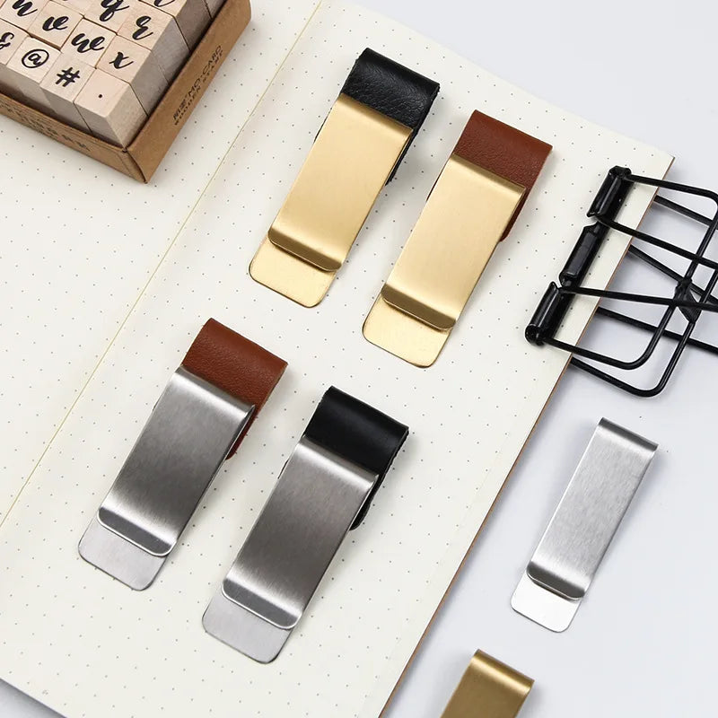 Zhimo High-end Metal Stainless Steel Clip Pen Sleeve PU Leather Loop Clamp 65x20mm ZMC-01 for Traveler's Notebooks Journals