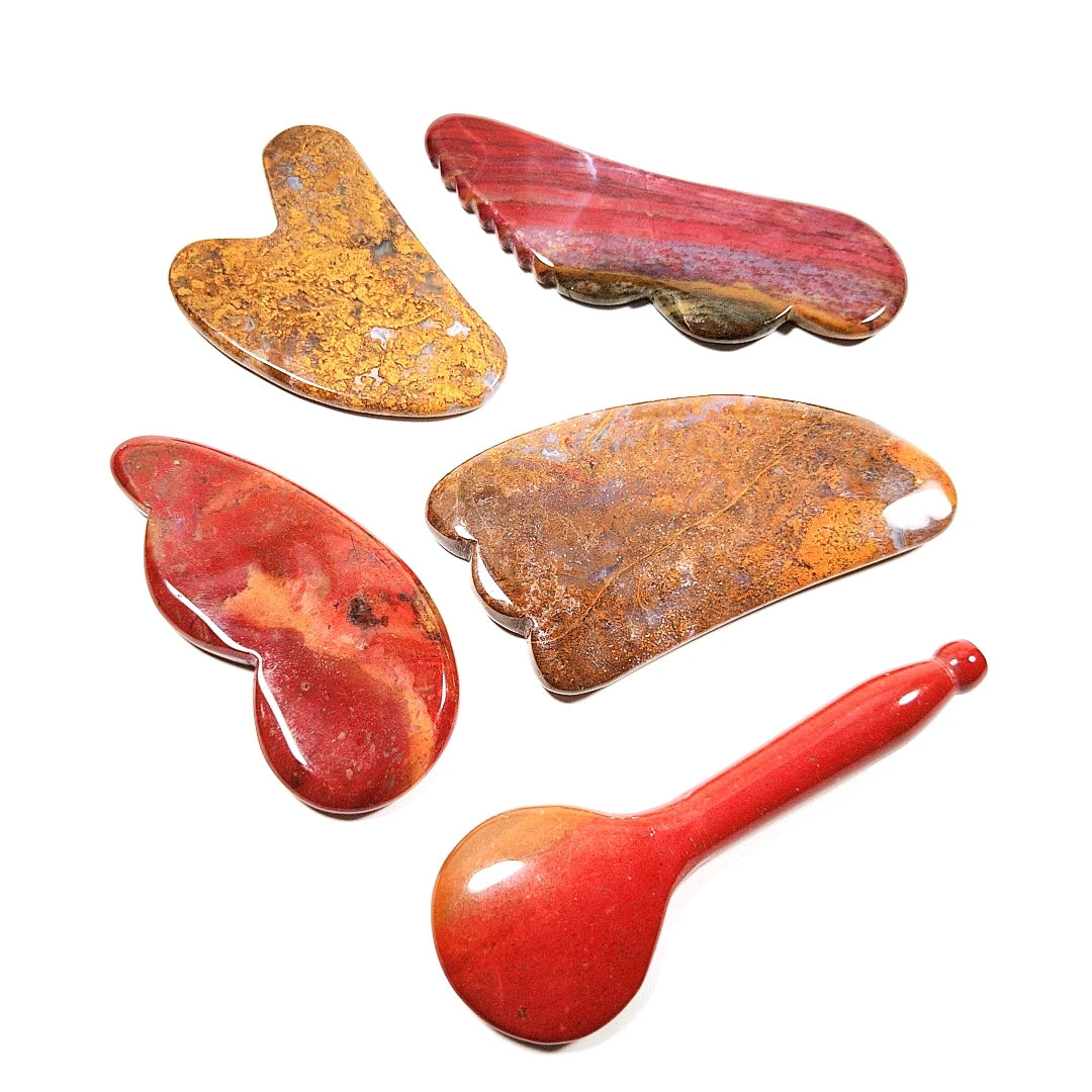 Huiying Mass Production Natural Spiky Mookaite Jasper Facial Gua Sha Board Scraping Massage Tool Spiky Guastone