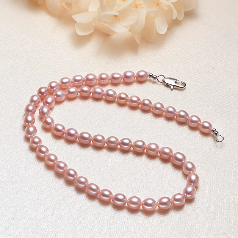 Mom Girl Birthday Gift 7mm Fresh Water Pearl Necklace Baroque Pearl Bead Clavicle Chain Choker Necklace Collar Pearl Jewelry