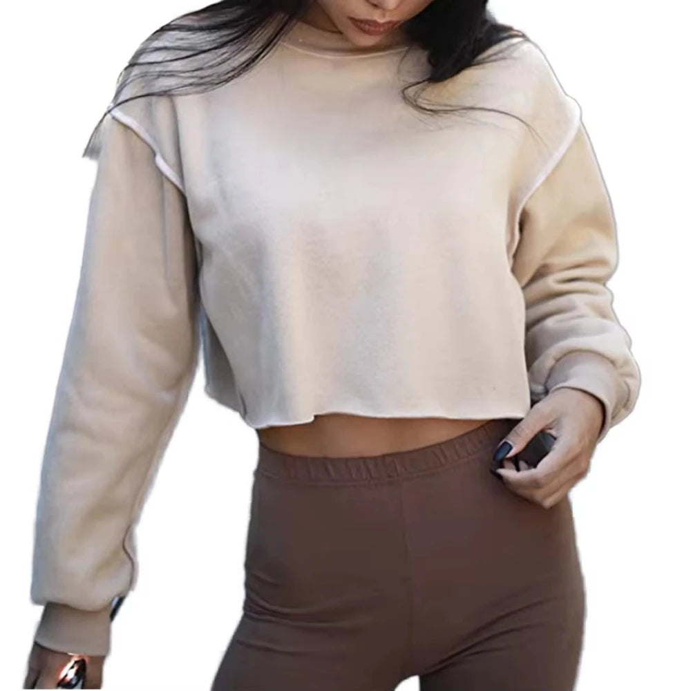 Women's Custom Crewneck Sweatshirts Spring Workouts Oversized Plain Pullover Crop Top Activewear Knitted Casual Sweatshirt