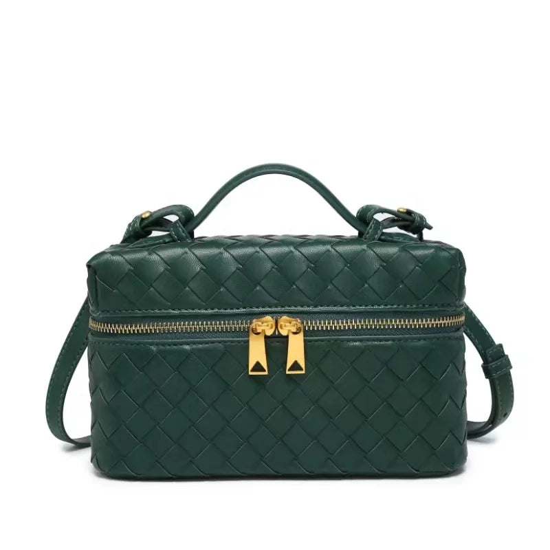 Arrival Ladies Pu Leather Woven Crossbody   Hand Clutch Bags for Women Cute Box with Double Zipper Cosmetic Bag Purse Vanity Bag