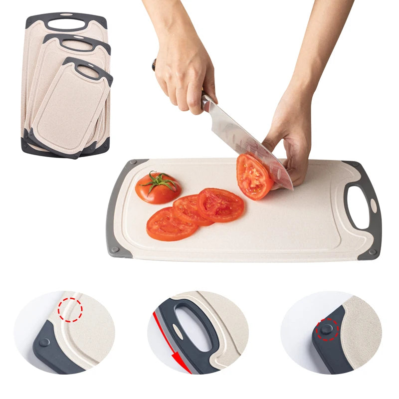 3pcs Classification Kitchen Chopping Board Schneidebrett Custom Plastic Wheat Straw Cutting Board Set With groove