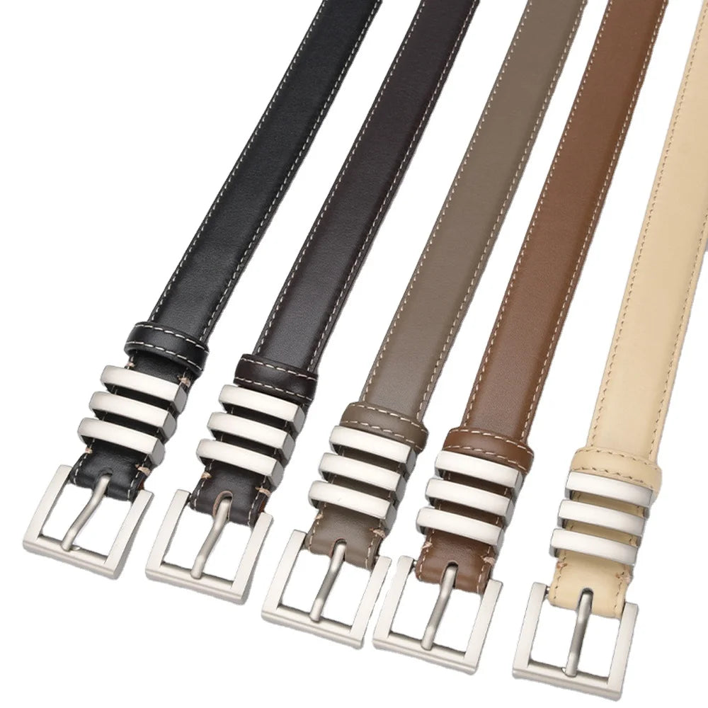 2023 Hot Selling 2.4cm Wide Real Leather Belt Fashion Elegant Pin Buckle Jeans Trousers Belts for Women