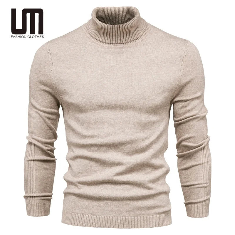 OEM ODM Wholesale New Winter Fashion Mens Turtleneck Solid Color Quality Warm Slim Pullover Thick Sweaters